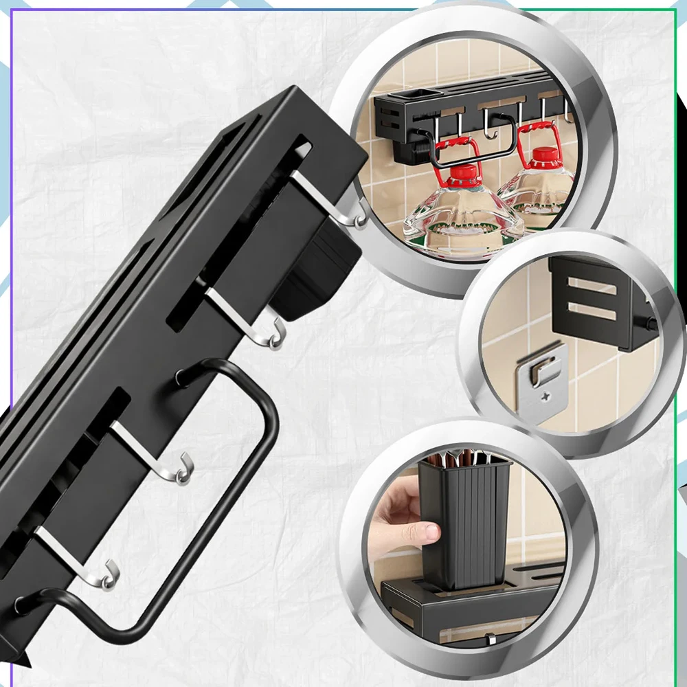 Sieninis virtuvės laikiklis peiliams 30 cm juodas TP173