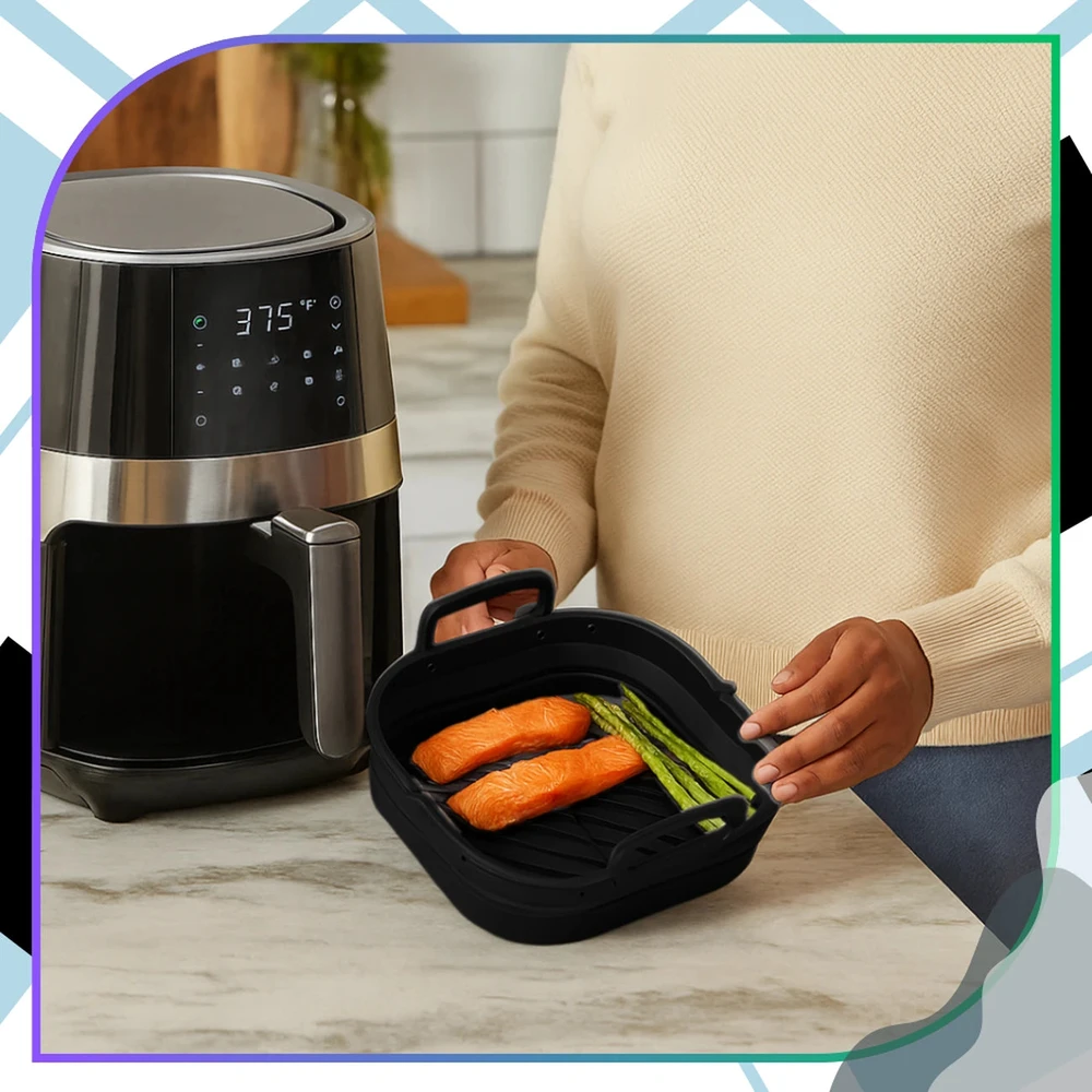Silikoninis Air Fryer įdėklas juodas su separatoriumi H152
