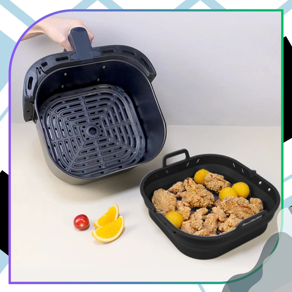 Silikoninis Air Fryer įdėklas juodas su separatoriumi H152