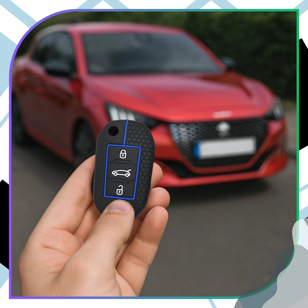 Silikoninis raktelio dėklas juodai mėlynas Peugeot A122