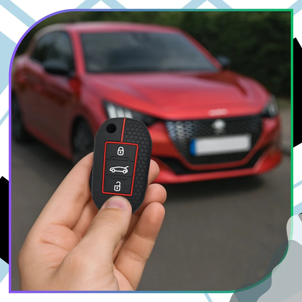 Silikoninis raktelio dėklas juodai raudonas Peugeot/Citroen A123