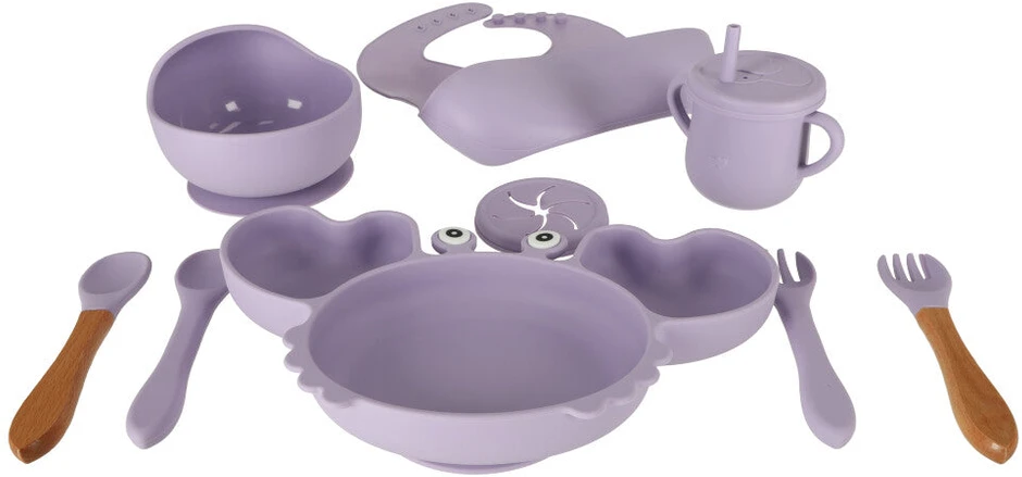 KIK Vaikiški silikoniniai indai krabas, 9 vnt., violetinės spalvos