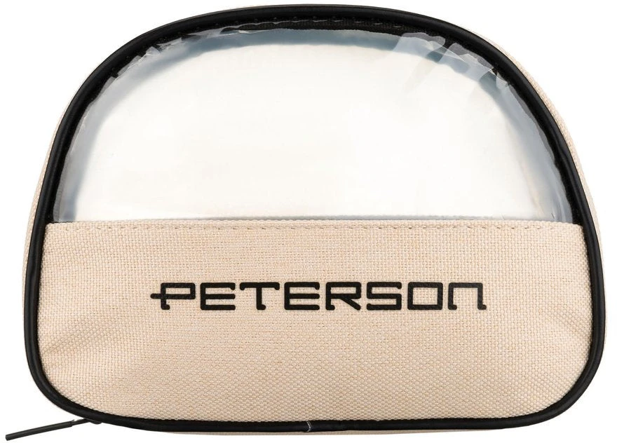 Sintetinio audinio kosmetinė su permatomu langeliu Peterson, smėlio ir juoda RT25