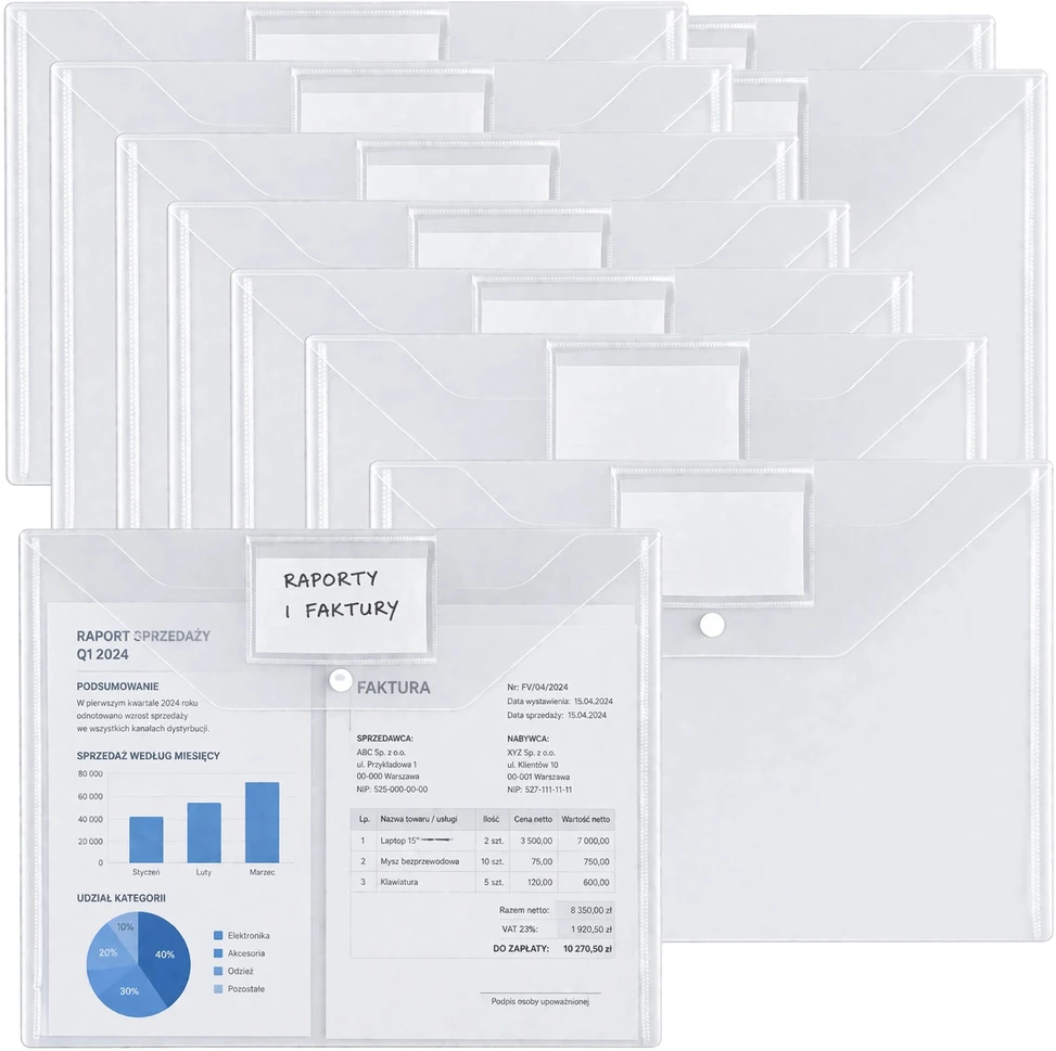 Skaidrūs A4 PVC dokumentų vokai su etikete, 10 vnt. N129