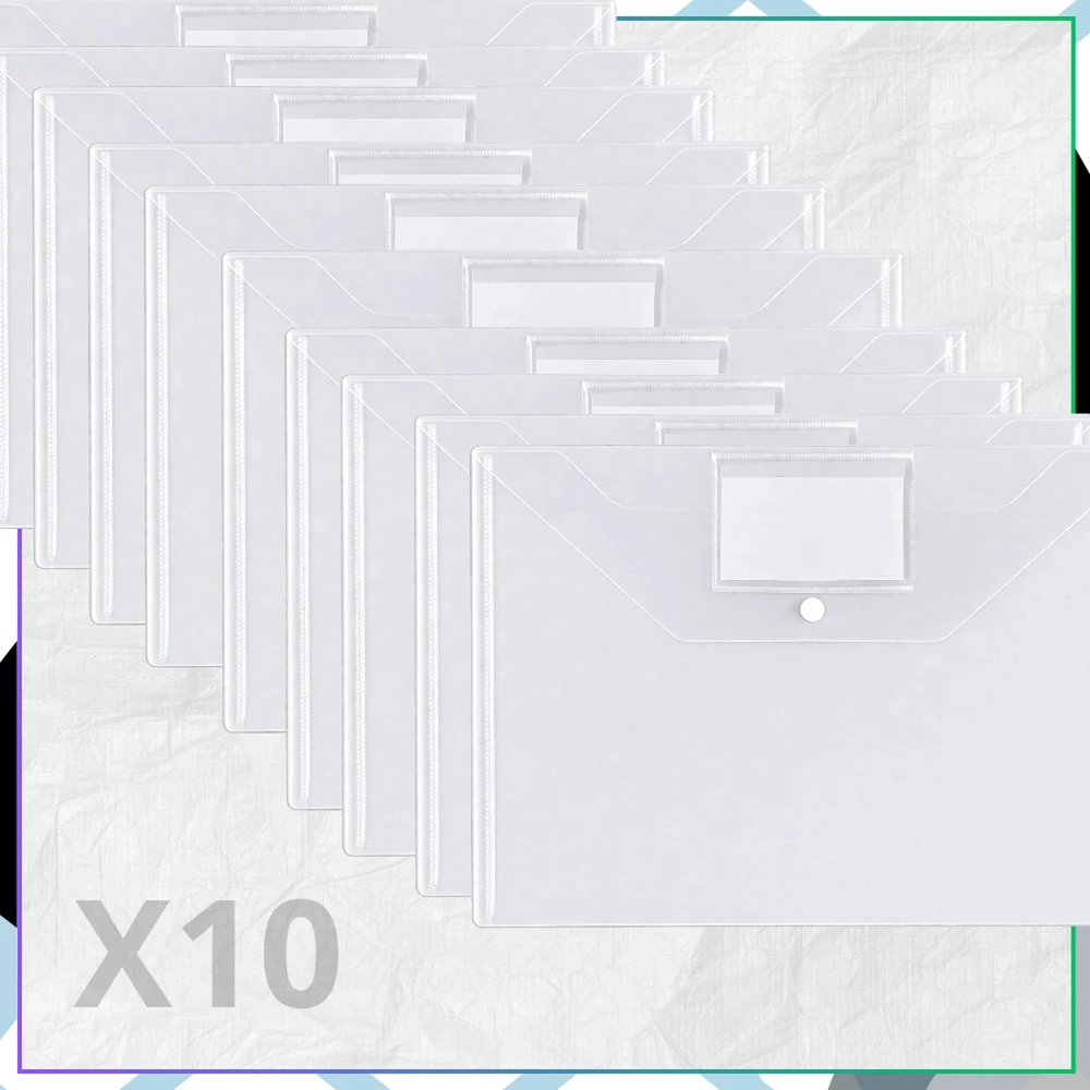 Skaidrūs A4 PVC dokumentų vokai su etikete, 10 vnt. N129