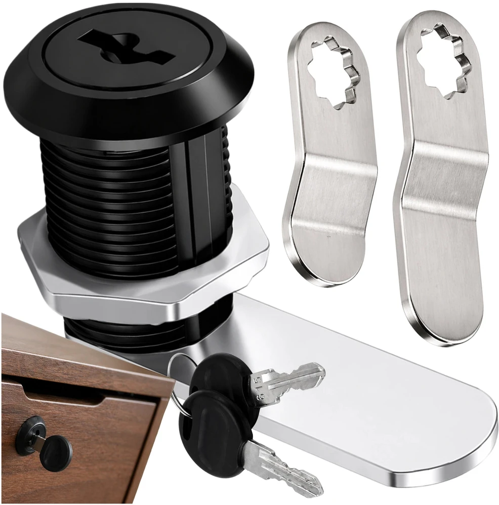 Spintelės užraktas juodas metalinis 20 mm, 2 raktai N171