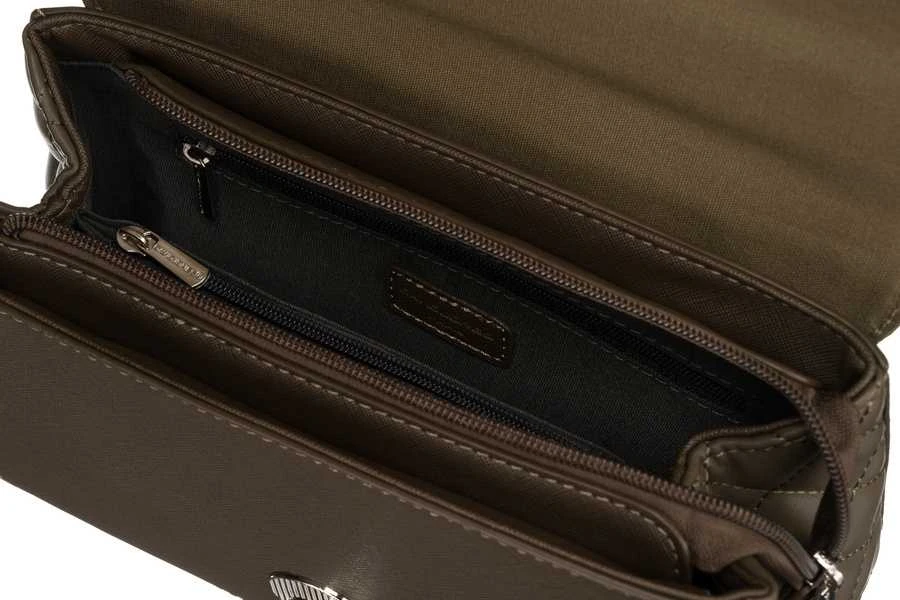 Stilinga moteriška „David Jones“ khaki spalvos per petį nešiojama rankinė su pasukamu užsegimu, iš dirbtinės odos