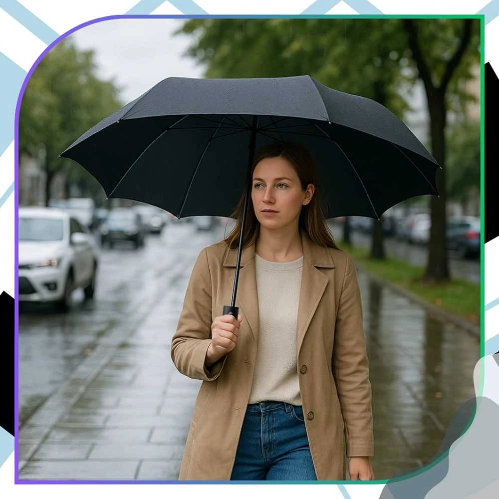 Sulankstomas juodas automatinis skėtis ANTI-UV V1