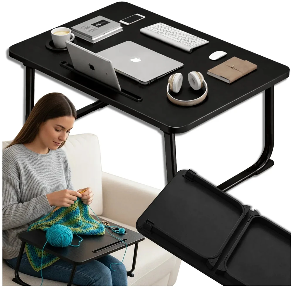 Sulankstomas nešiojamas staliukas laptopui, juodas TP78