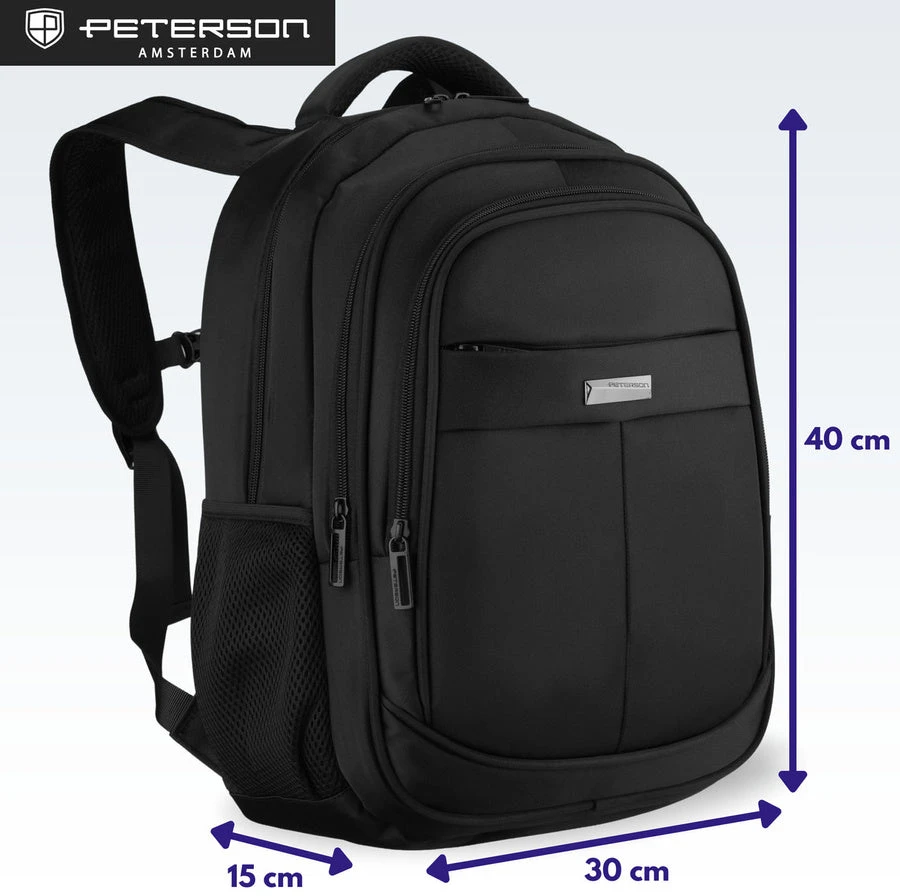 Talpi miesto kuprinė „Peterson“ su nešiojamojo kompiuterio skyriumi, juoda, poliesteris ST102
