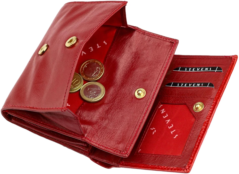 Talpi moteriška odinė RFID piniginė STEVENS®, raudona lakuota, krokodilo rašto D40034