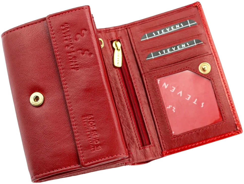 Talpi moteriška odinė RFID piniginė STEVENS®, raudona lakuota, krokodilo rašto D40034