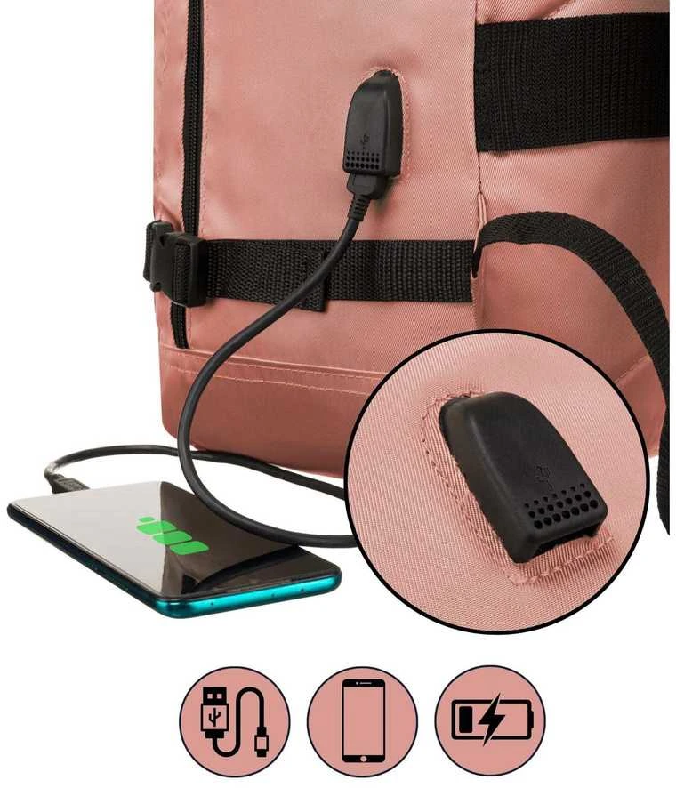 Talpi rožinė kelioninė rankinio bagažo kuprinė „Peterson“ su USB jungtimi K46