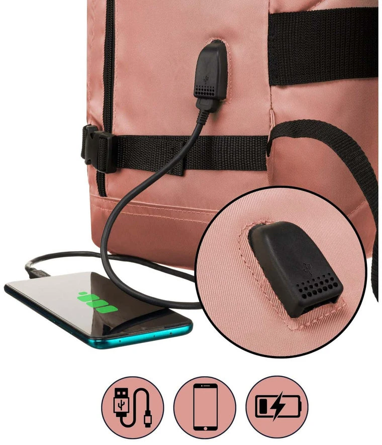 Talpi rožinė kelioninė rankinio bagažo kuprinė „Peterson“ su USB jungtimi K46