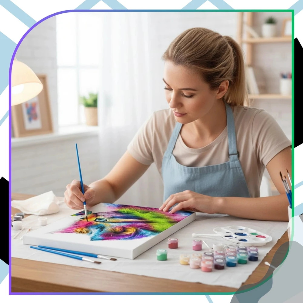 Tapyba pagal numerius su rėmu 40 x 50 cm „Spalvotas kačiukas su drugeliu“ TP40