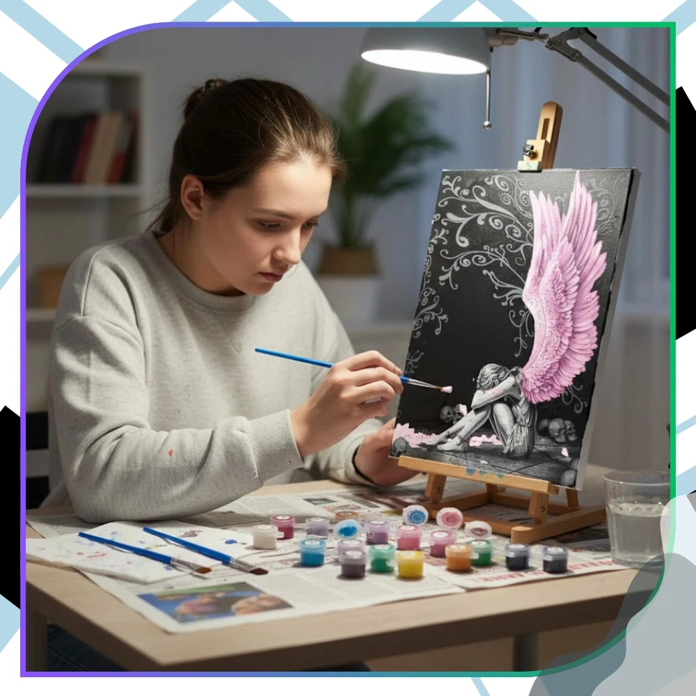 Tapyba pagal numerius su rėmu 40 x 50 cm „Rožiniai sparnai“ TP25