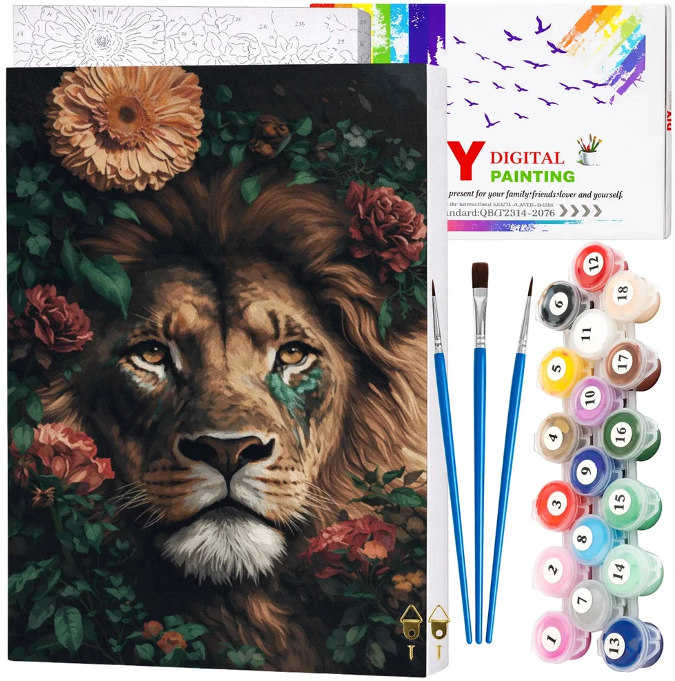 Tapyba pagal numerius su rėmu 40 x 50 cm „Liūtas gėlėse“ TP53