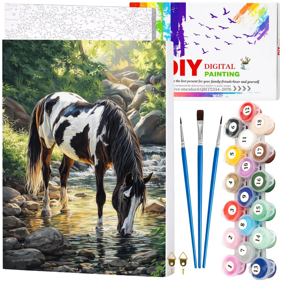 Tapyba pagal numerius su rėmu 40 x 50 cm „Žirgas prie upelio“ TP57