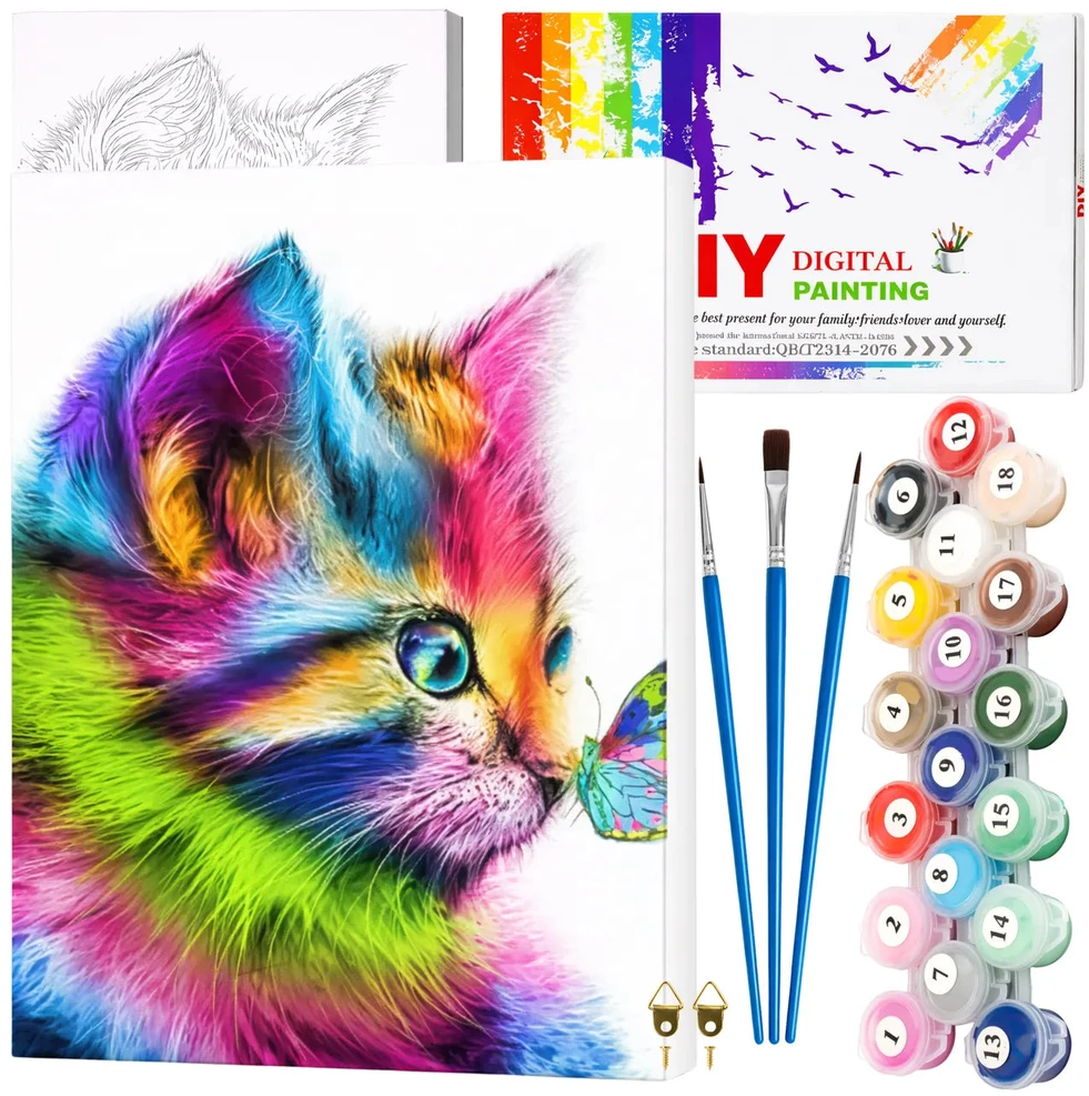 Tapyba pagal numerius su rėmu 40 x 50 cm „Spalvotas kačiukas su drugeliu“ TP40
