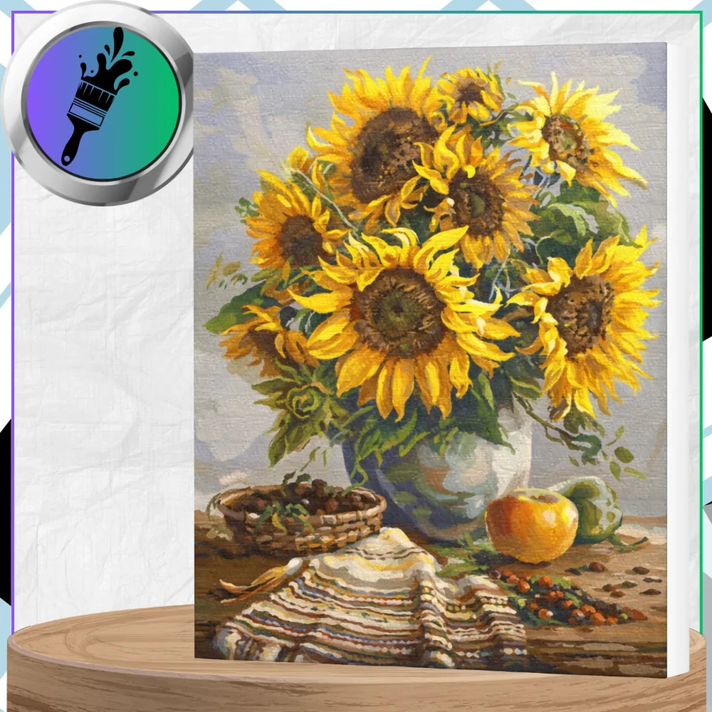Tapyba pagal numerius su rėmu 40 x 50 cm „Saulėgrąžos vazone“ TP38