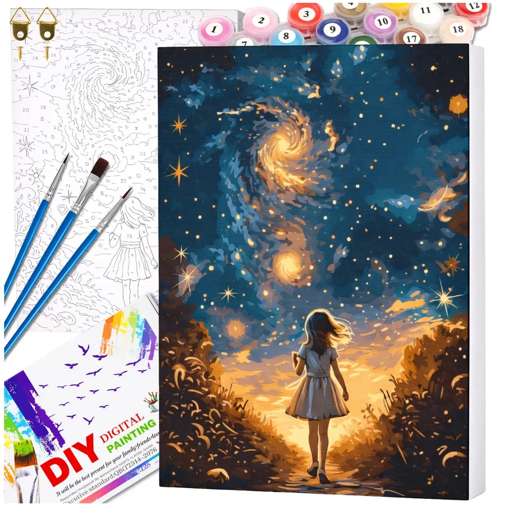 Tapyba pagal numerius su rėmu 40 x 50 cm „Mergaitė po žvaigždėmis“ TP52