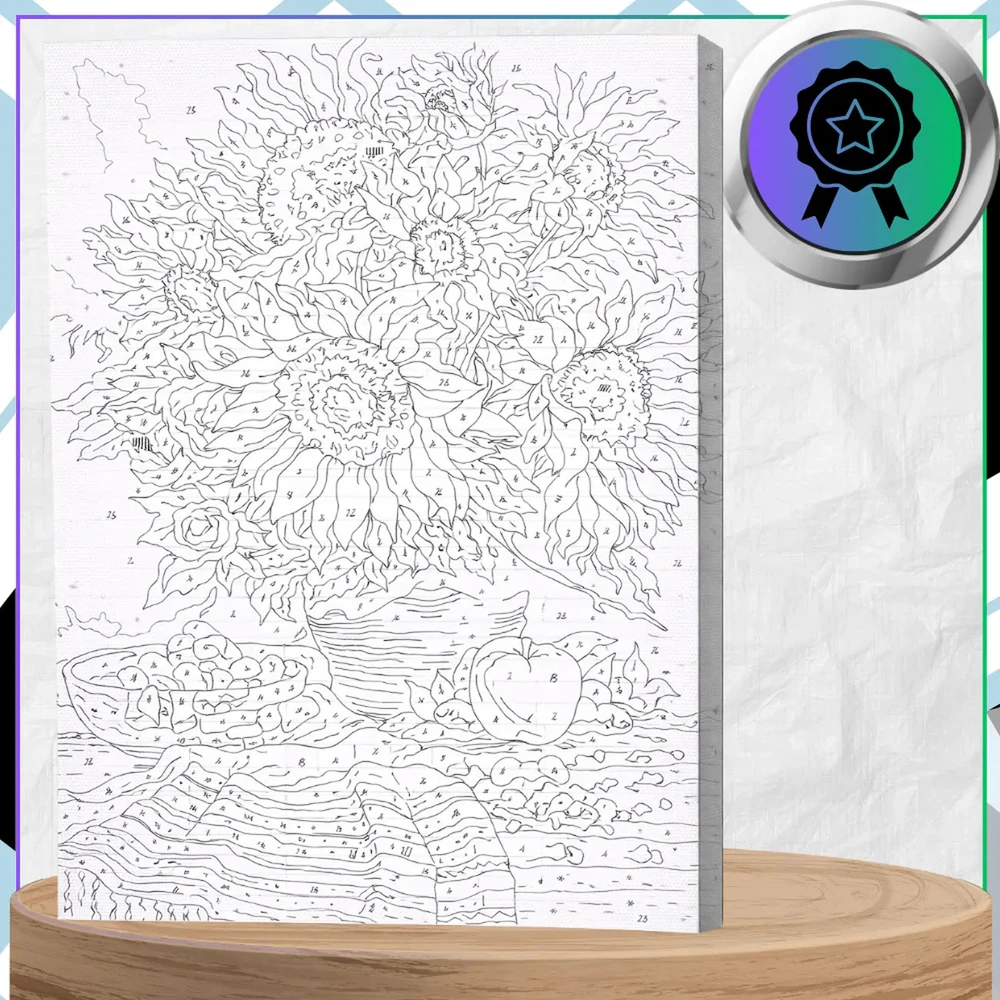 Tapyba pagal numerius su rėmu 40 x 50 cm „Saulėgrąžos vazone“ TP38