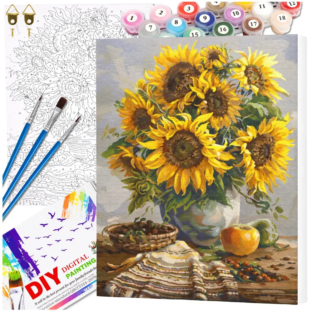 Tapyba pagal numerius su rėmu 40 x 50 cm „Saulėgrąžos vazone“ TP38