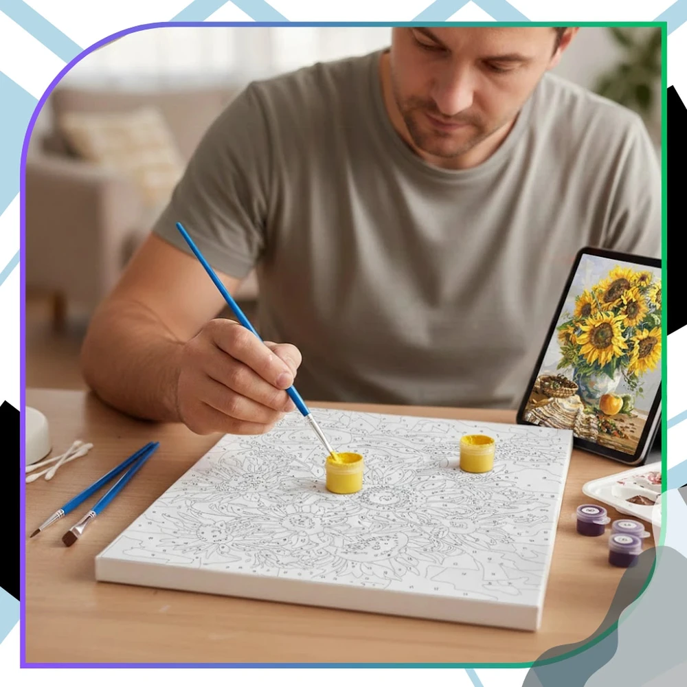 Tapyba pagal numerius su rėmu 40 x 50 cm „Saulėgrąžos vazone“ TP38