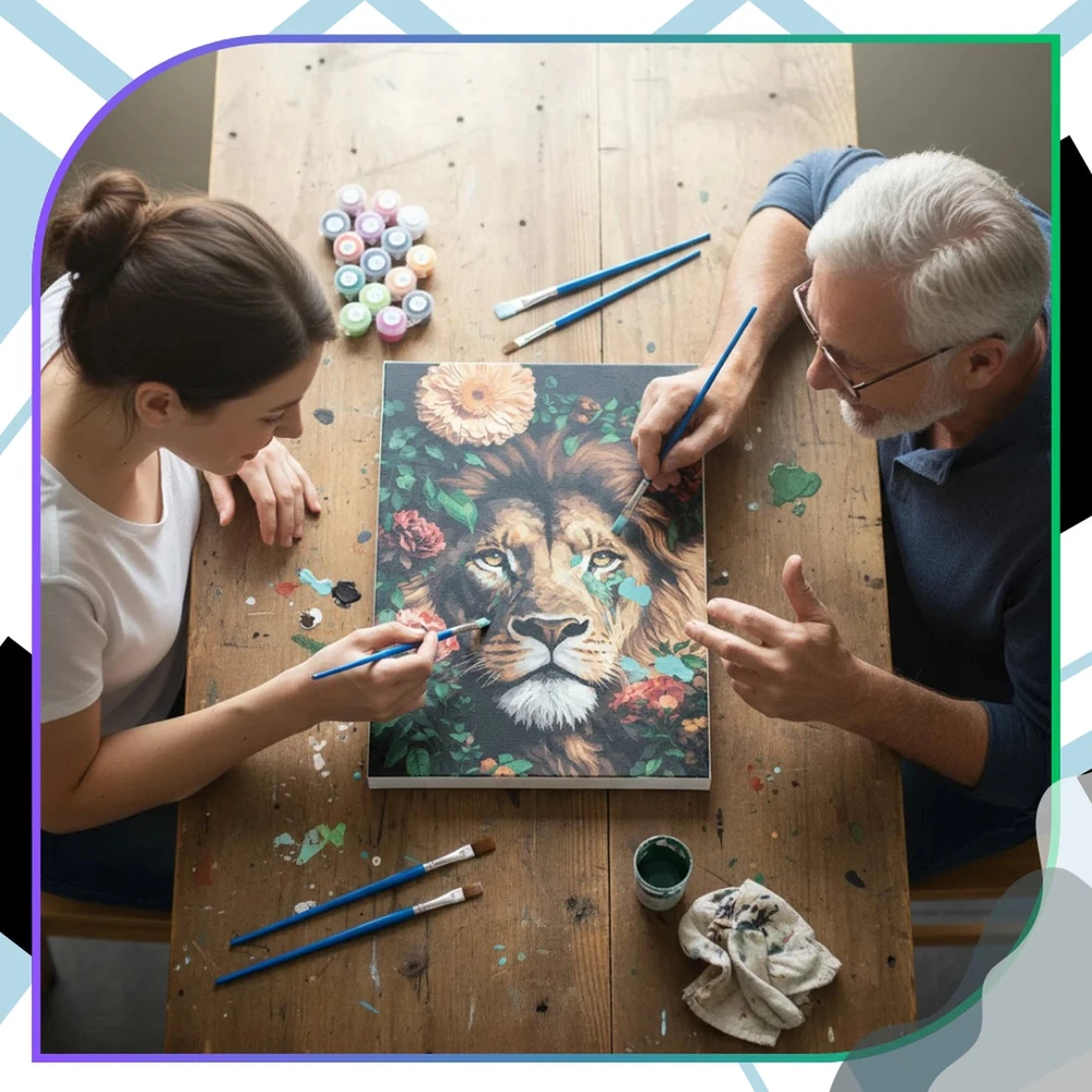 Tapyba pagal numerius su rėmu 40 x 50 cm „Liūtas gėlėse“ TP53