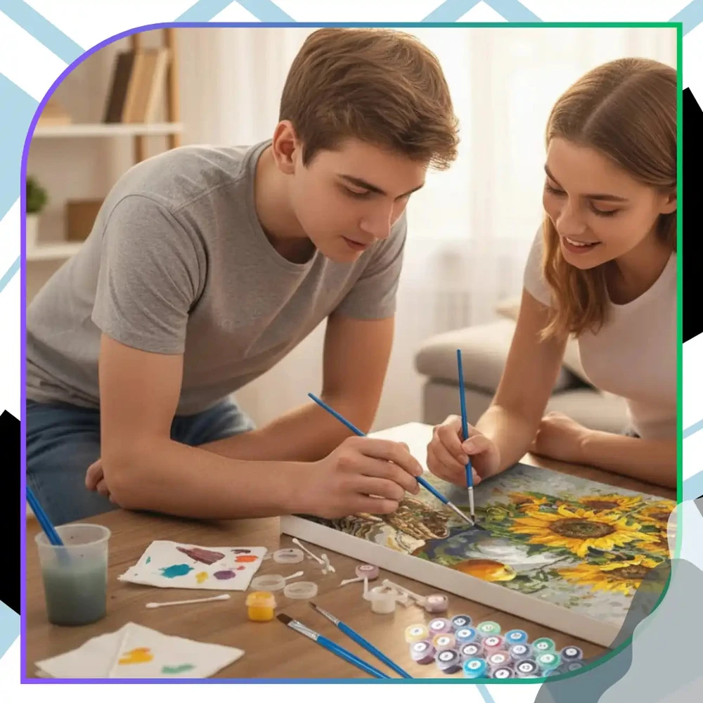 Tapyba pagal numerius su rėmu 40 x 50 cm „Saulėgrąžos vazone“ TP38