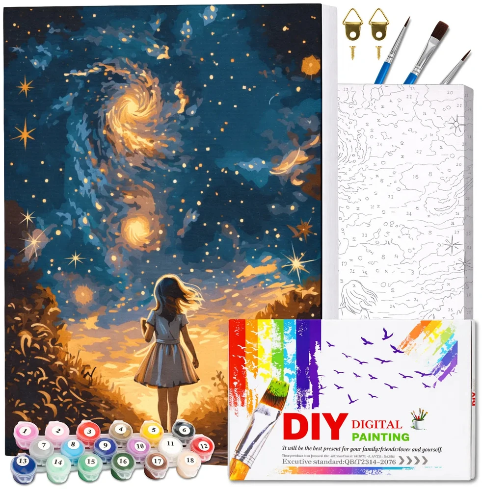 Tapyba pagal numerius su rėmu 40 x 50 cm „Mergaitė po žvaigždėmis“ TP52