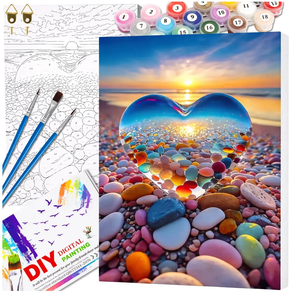 Tapyba pagal numerius su rėmu 40 x 50 cm „Spalvota širdis paplūdimyje“ TP37