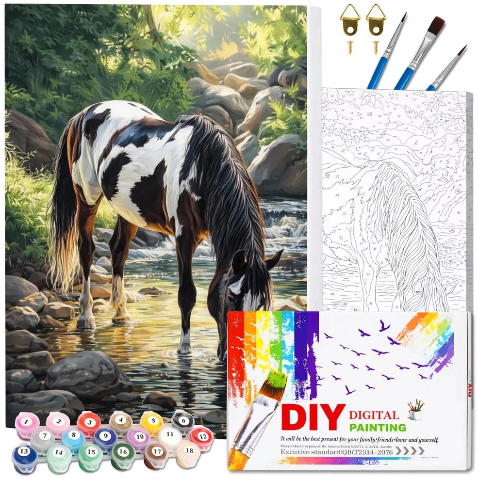 Tapyba pagal numerius su rėmu 40 x 50 cm „Žirgas prie upelio“ TP57