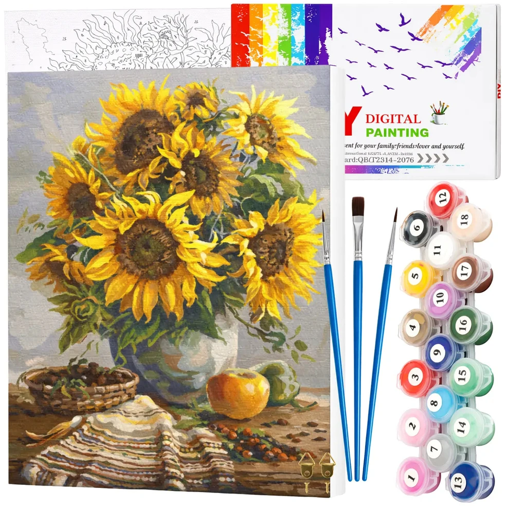 Tapyba pagal numerius su rėmu 40 x 50 cm „Saulėgrąžos vazone“ TP38