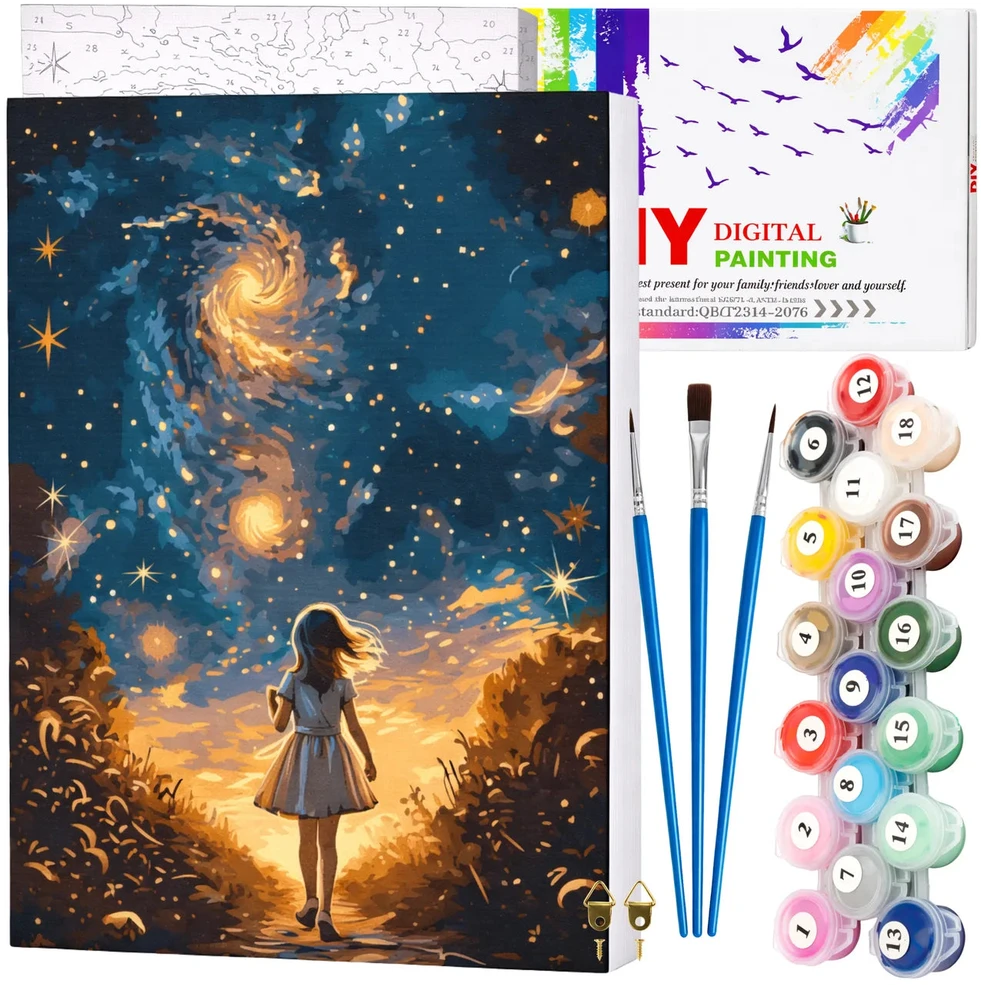 Tapyba pagal numerius su rėmu 40 x 50 cm „Mergaitė po žvaigždėmis“ TP52