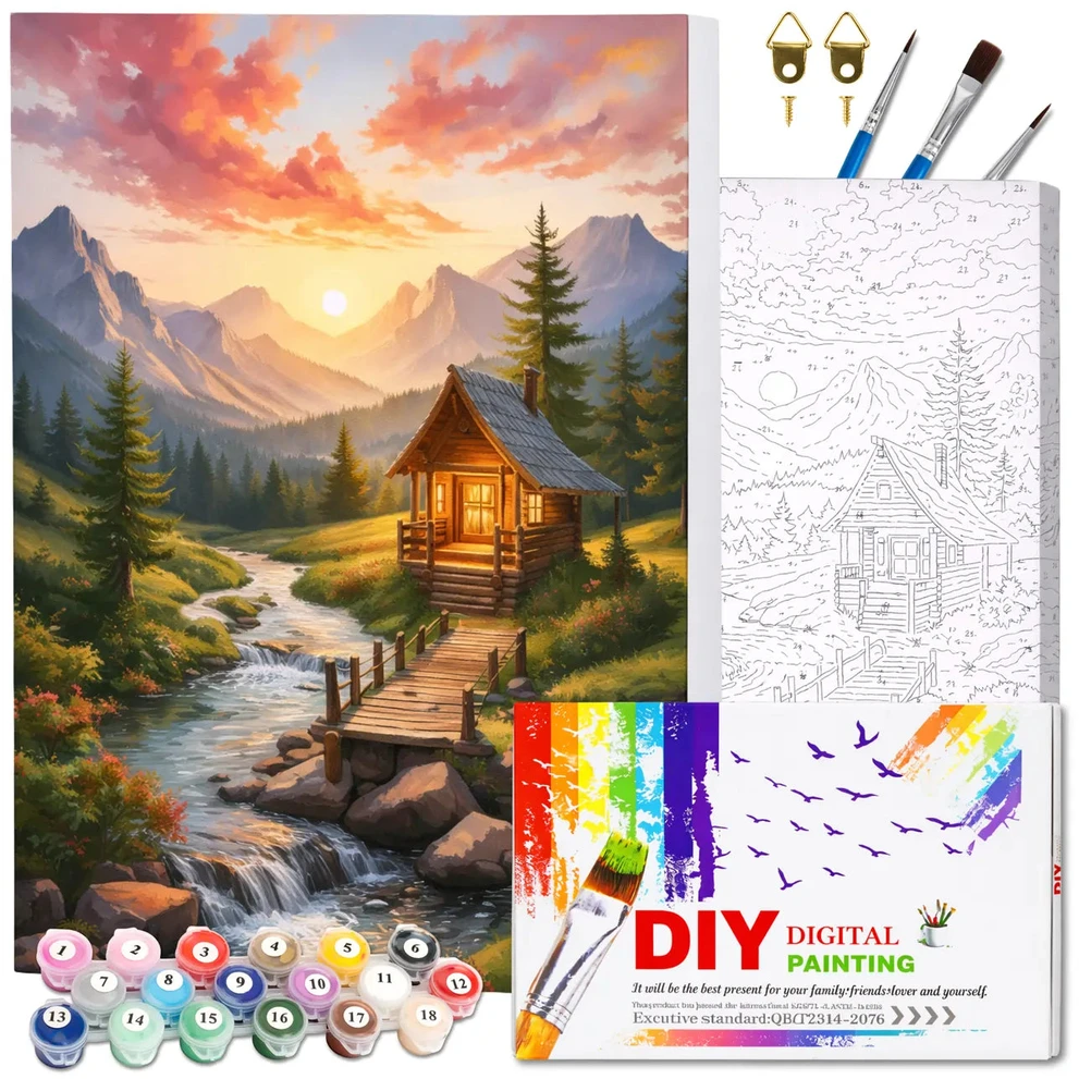 Tapyba pagal numerius su rėmu 40 x 50 cm „Namelis kalnuose“ TP54