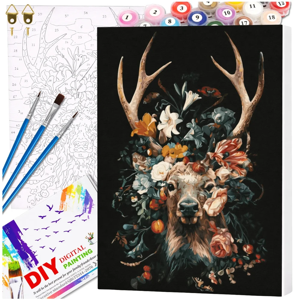Tapyba pagal numerius su rėmu 40x50 cm „Elnis gėlėse“ TP51