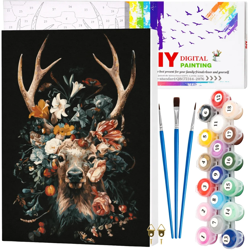 Tapyba pagal numerius su rėmu 40x50 cm „Elnis gėlėse“ TP51