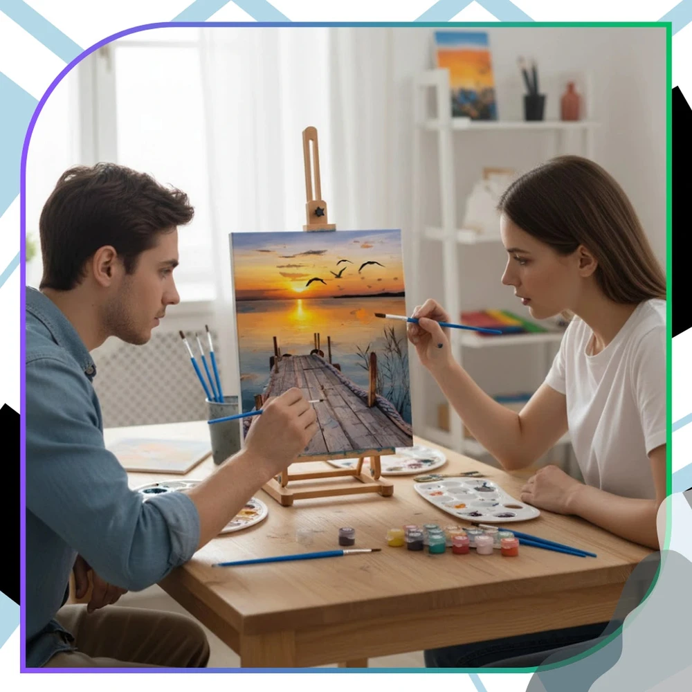 Tapyba pagal numerius su rėmu 40x50 cm „Saulėlydis prie ežero“ TP46