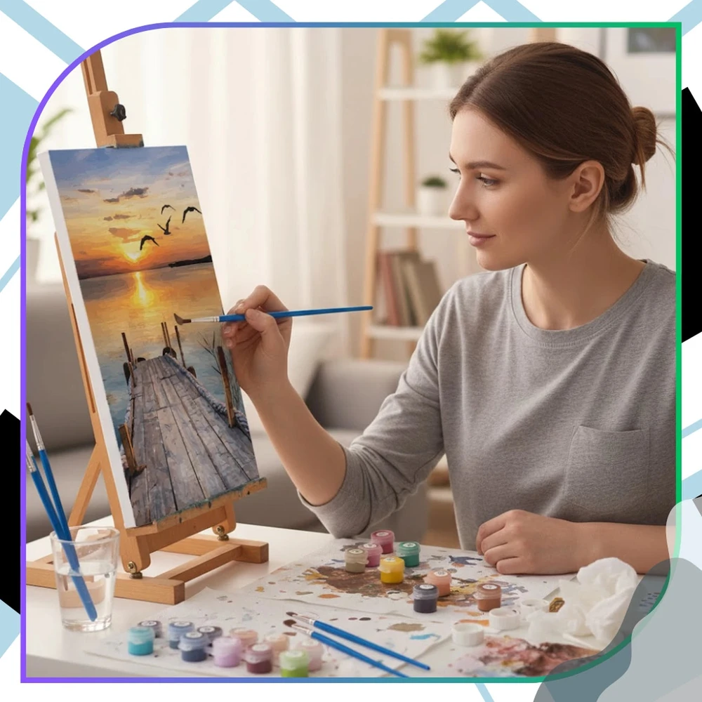 Tapyba pagal numerius su rėmu 40x50 cm „Saulėlydis prie ežero“ TP46