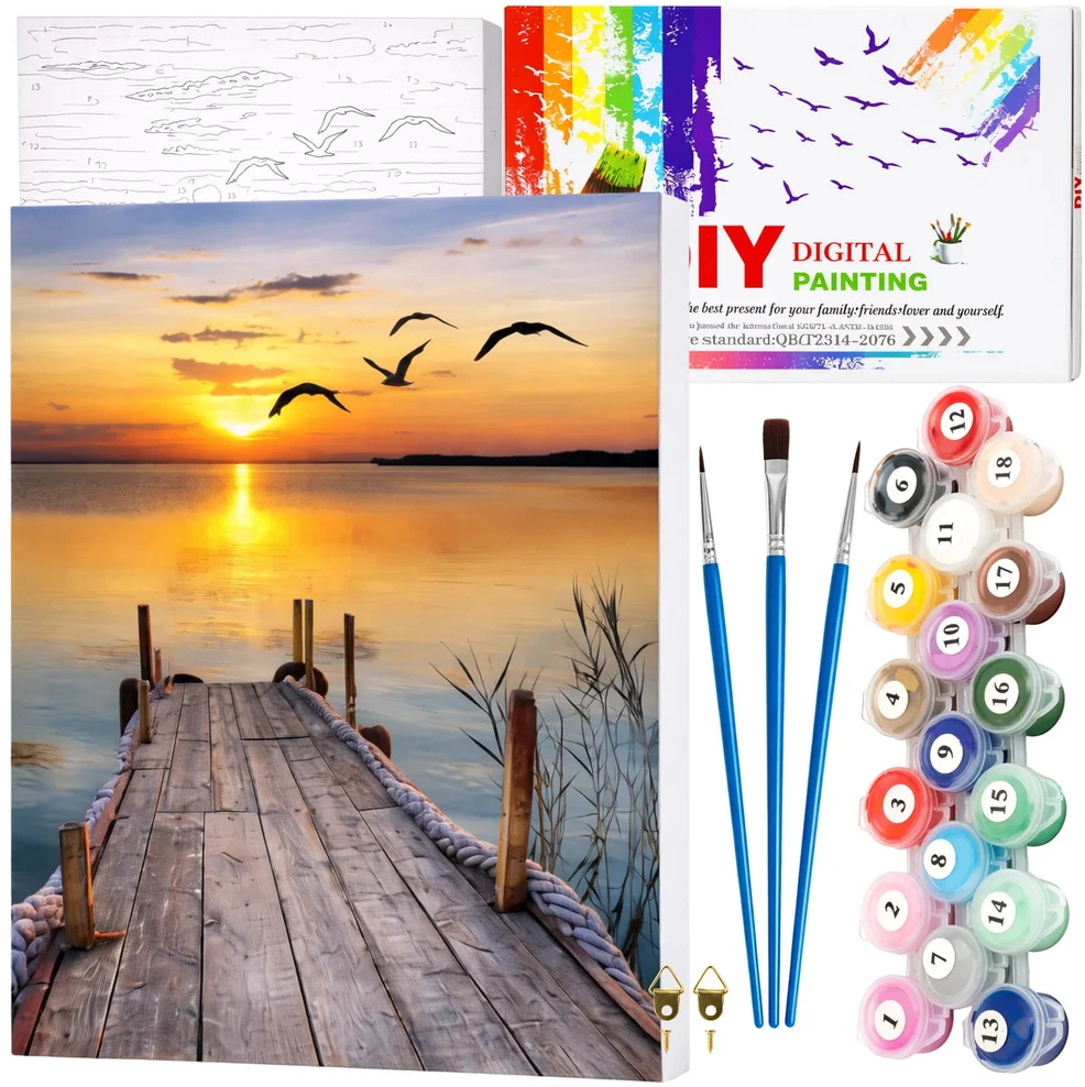 Tapyba pagal numerius su rėmu 40x50 cm „Saulėlydis prie ežero“ TP46
