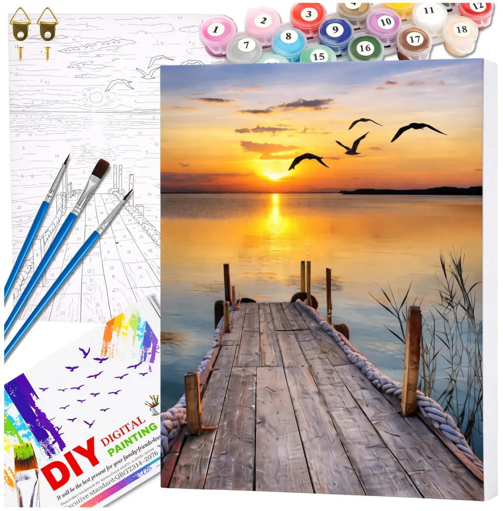 Tapyba pagal numerius su rėmu 40x50 cm „Saulėlydis prie ežero“ TP46