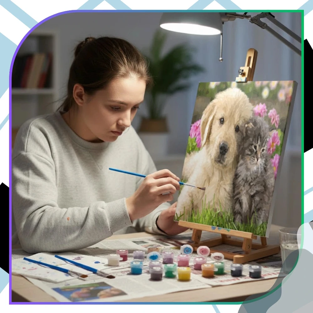 Tapyba pagal numerius su rėmu 40x50 cm „Šuniukas ir kačiukas“ TP26