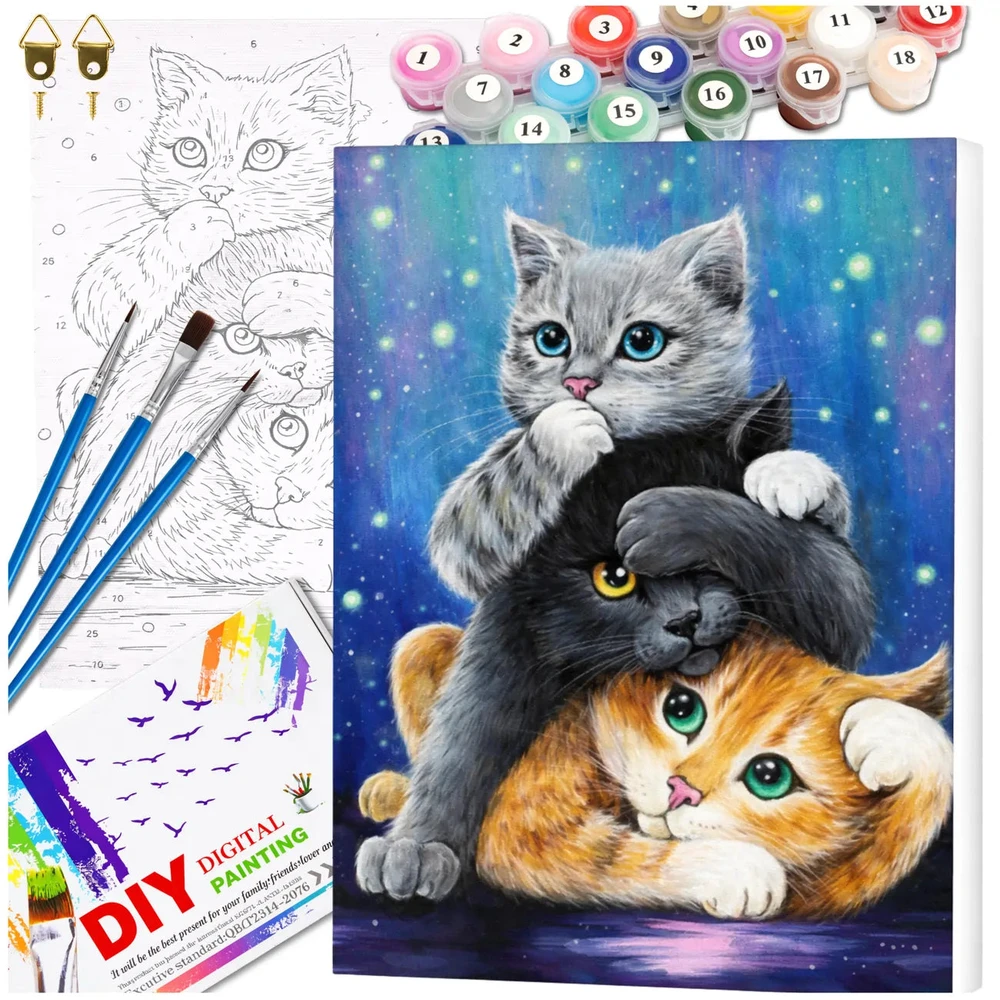 Tapyba pagal numerius su rėmu 40x50 cm „Urocze Kotki“ TP34