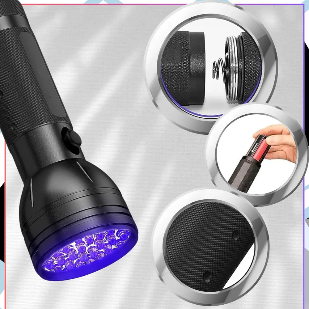 UV žibintuvėlis juodas aliuminis 51 LED 395 nm Z3