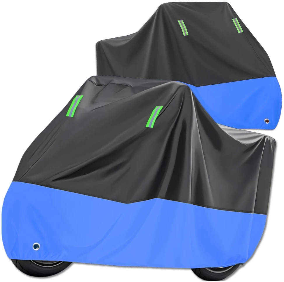 Bez Marki Vandeniui atsparus XL uždangalas motociklui, motoroleriui ar dviračiui 230 × 90 × 125 cm (juoda–mėlyna)