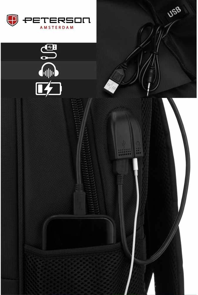 Vidutinė kuprinė unisex Peterson, juoda