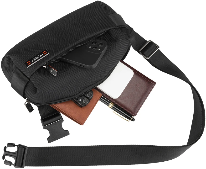Vyriška maža juoda „Peterson“ lengva miesto rankinė per petį (crossbody), užsegama užtrauktuku, iš tekstilės