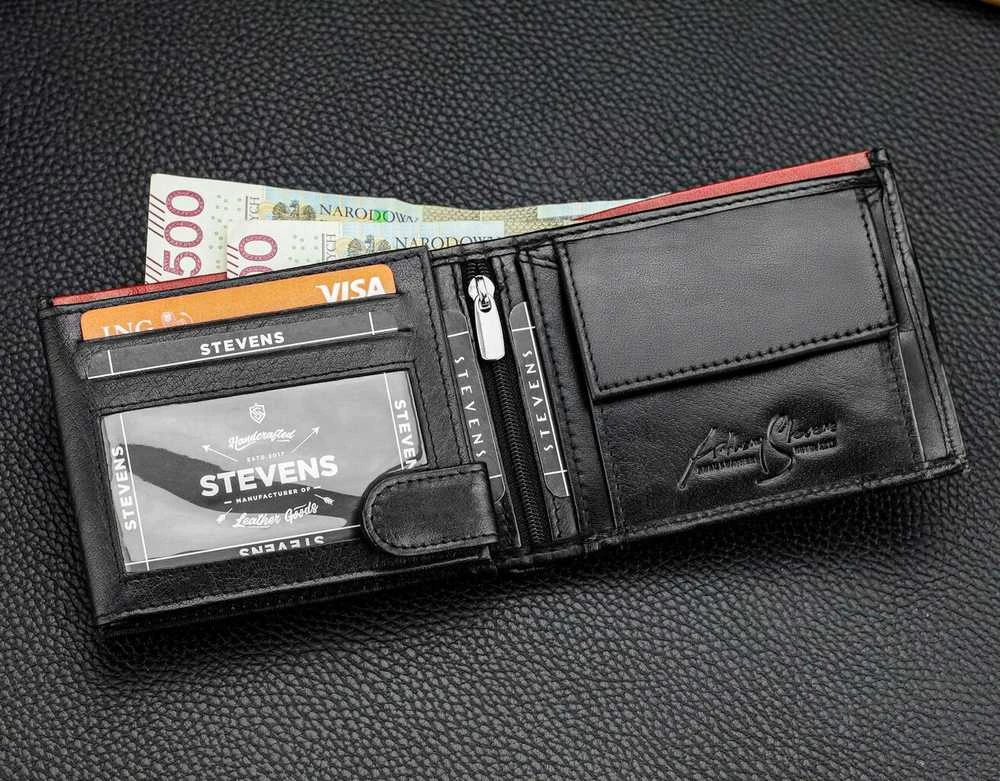 Vyriška natūralios odos piniginė Stevens Z06-325-R, RFID apsauga