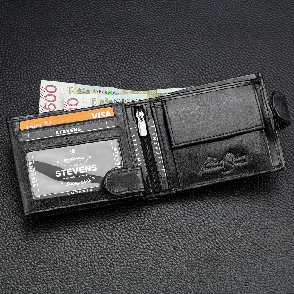 Vyriška natūralios odos piniginė Stevens Z05-325A, juoda